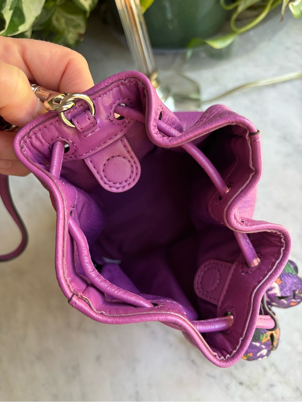Coach Petal Pebbled Leather Drawstring Wristlet in Purple - Picture 6 of 7